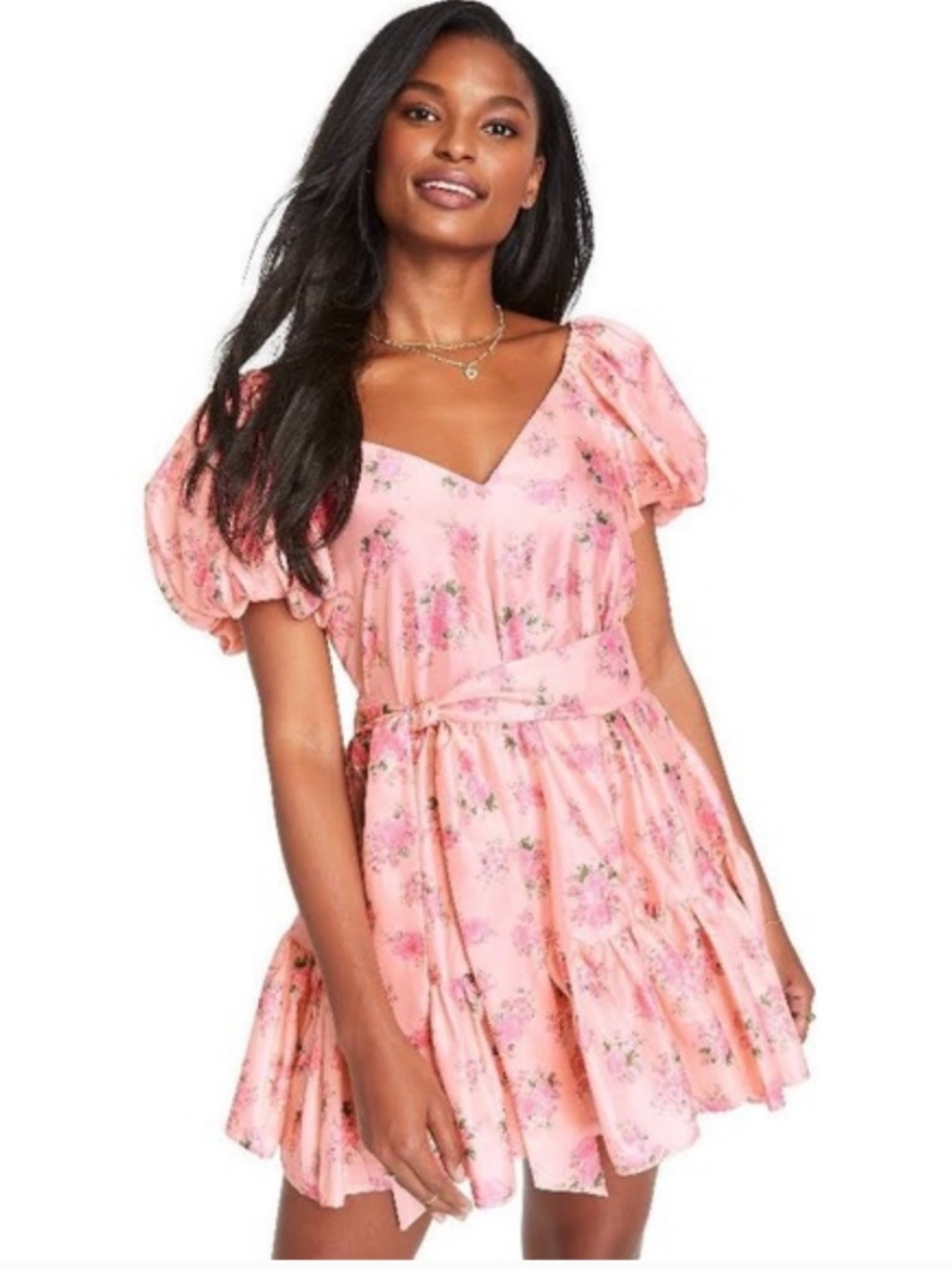 LoveShackFancy x Target Cecile Satin Pink Rose Floral Puff Sleeve Mini Dress 6